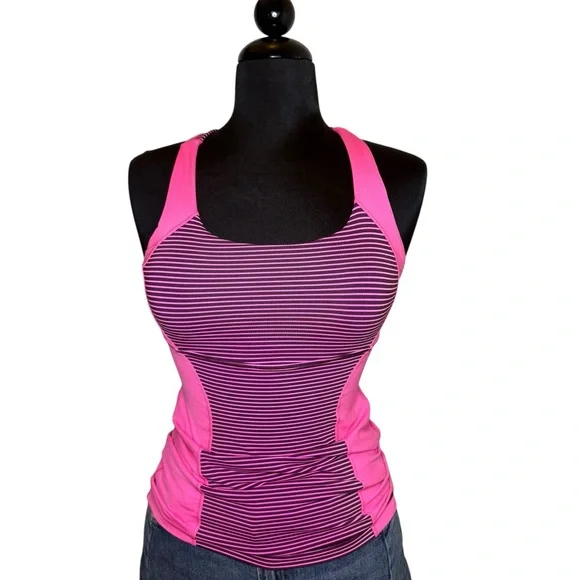 Lululemon Pink & Purple Stripe Power Y Racerback Tank – Size 2 - Picture 3 of 5